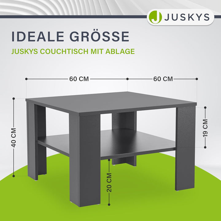 Juskys Couchtisch mit Ablage 60x60x40 cm - Holz, pflegeleicht, robust - Moderner Beistelltisch für Z