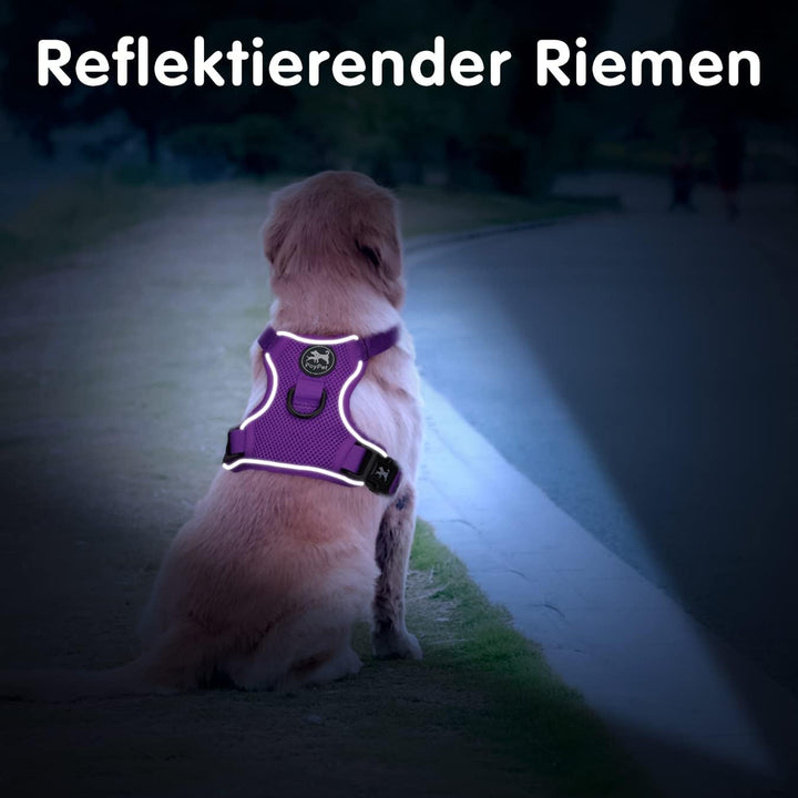 PoyPet Reflektierendes, weiches, atmungsaktives Hundegeschirr aus Mesh, erstickungsfreie, doppelt ge