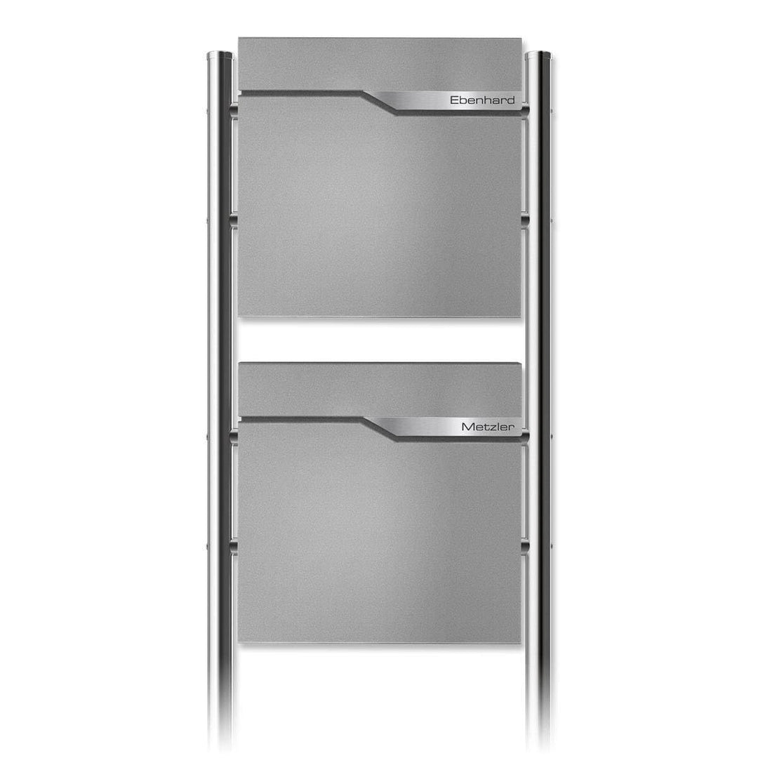 Metzler Doppel Standbriefkasten in Graualuminium, Pulverbeschichtet & mit Zeitungsfach - Inkl. Edels