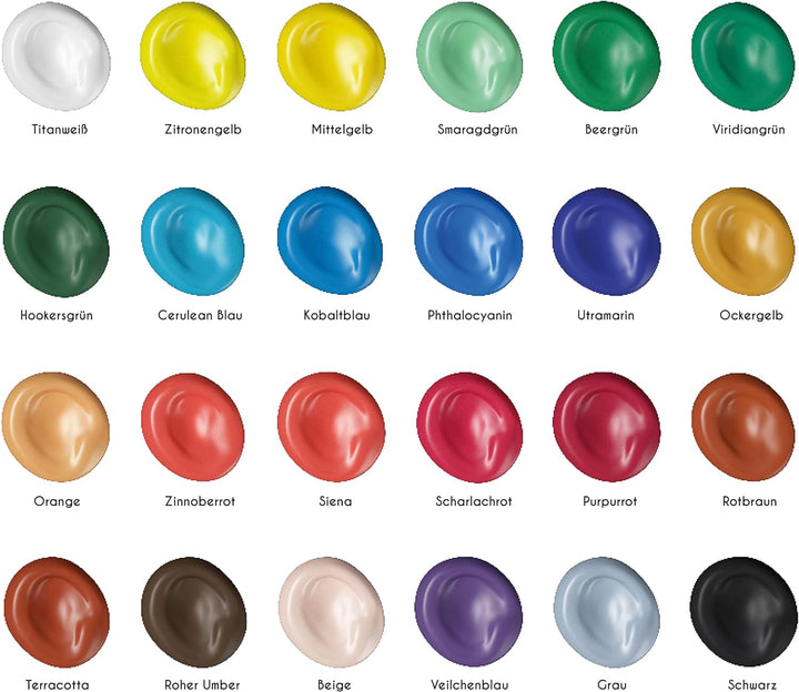 Zenacolor - Set mit 24 Acrylfarben - 24 Tuben 120ml, 24 Farbtöne, Farbe für Holz, Leinwände, Bastler