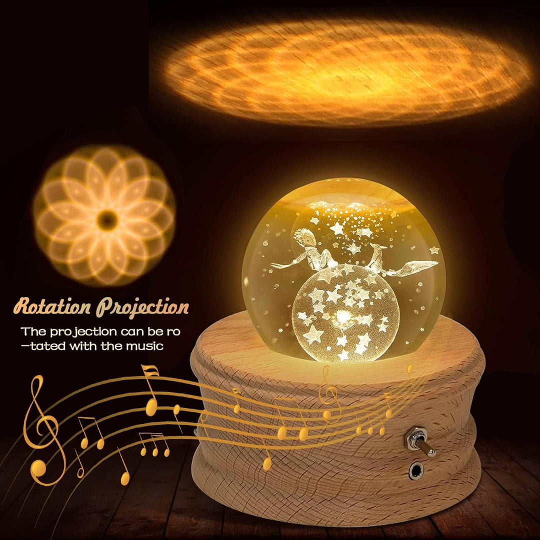 JOIENDY Spieluhr mit Kristallkugel 360°Rotation Base 3D Kristallkugel 70mm Kugelglas Geschenk für We