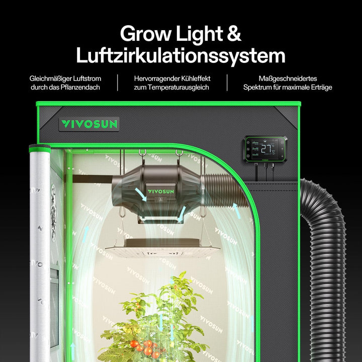 VIVOSUN GIY Growzelt Komplettset 60x60x120cm 100W Vollspektrum Grow Lampe mit Automatischer Ventilat