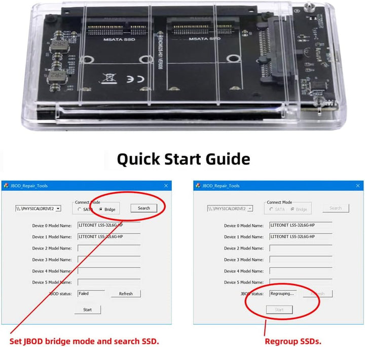 Xiwai Dual MSATA Mini-SATA SSD Karte JBOD Raid0 Span Bridge zu USB 3.0 Typ-C USB-C 2,5 Zoll SATA Com