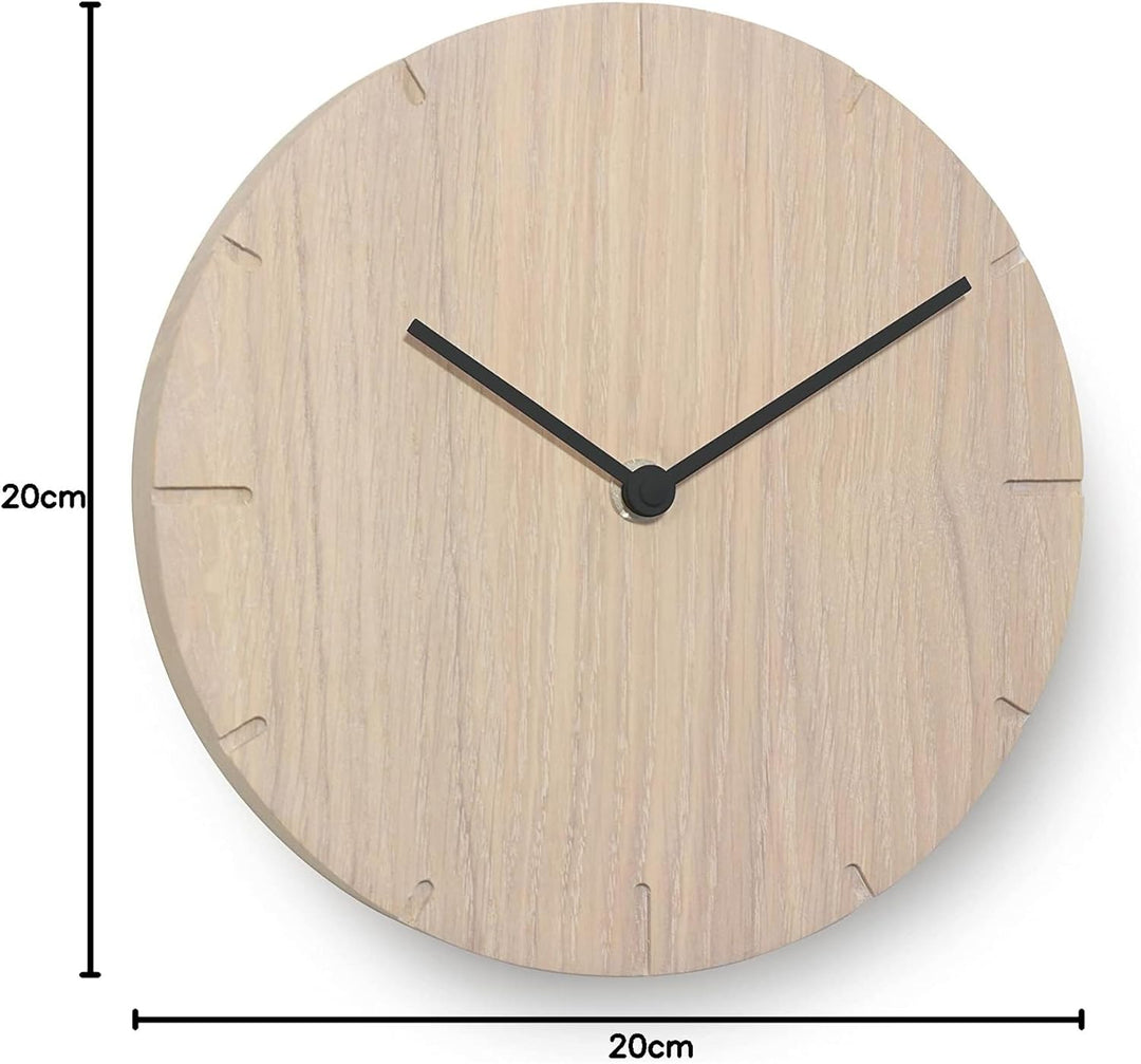 Natuhr Wanduhr Eiche gekalkt Holz Solide 20 cm Mini Massivholz, geräuscharmes U.T.S. Uhrwerk (Eiche