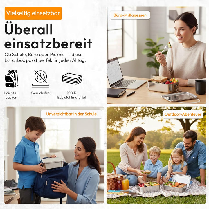 Dimono® Lunchbox Brotdose 2400ml Auslaufsichere Bento-Box Brotzeit-Dose aus Edelstahl; Wasserdichte