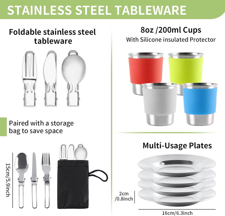 Camping Kochgeschirr Set Kochgeschirr Kochset Töpfen Aluminium, Camping Topf Outdoor Geschirr 4 Pers