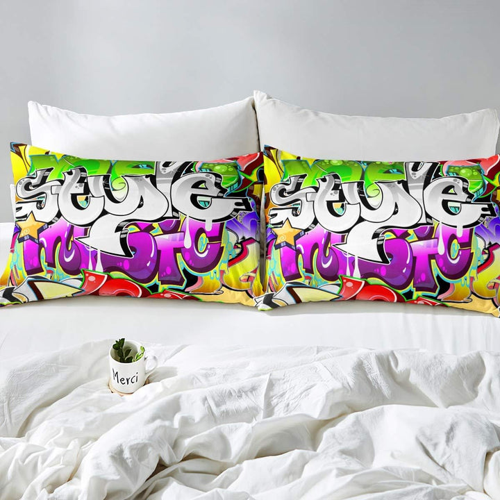 Loussiesd Hippie Graffiti Bettwäsche Set 135x200cm Teenager Hip Hop Stil Betten Set für Kinder Junge