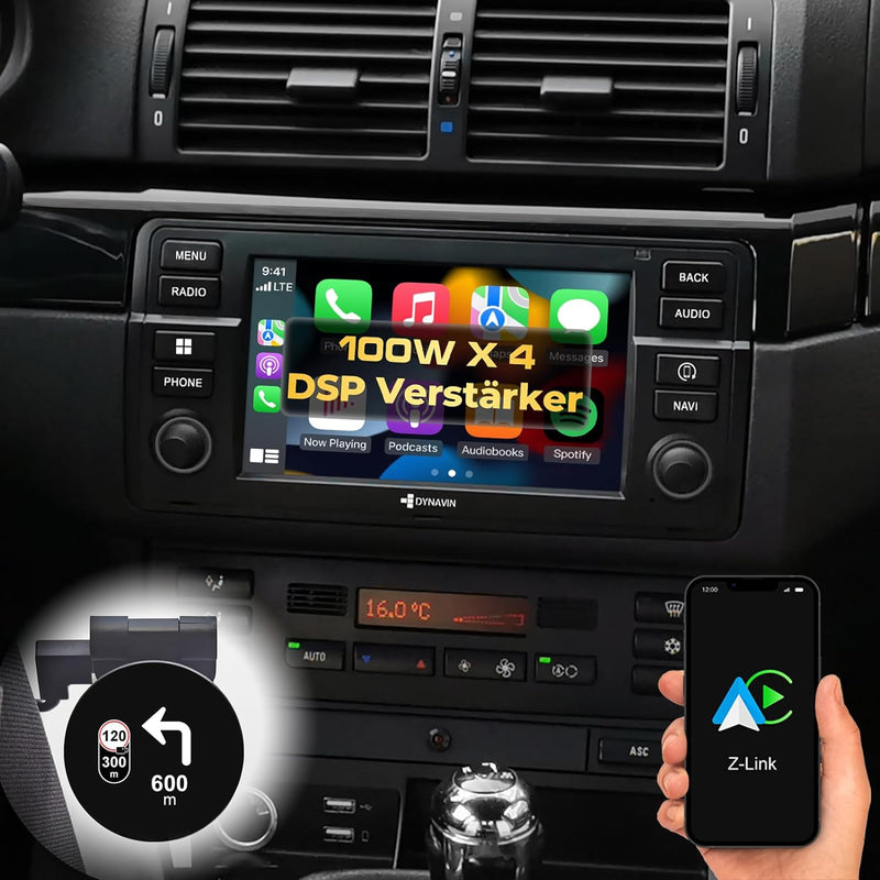 DYNAVIN Android Autoradio Navi für BMW 3er E46, mit 4 * 100W DSP Verstärker | DAB+ Radio; Kompatibel