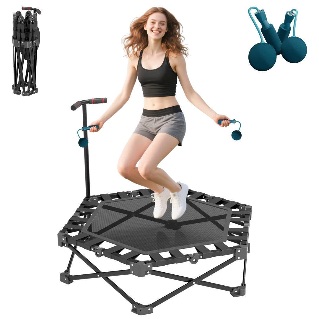 106cm Fitness-Trampolin Indoor für Erwachsene | Hohe Belastbarkeit | Höhenverstellbar | EIN-klick-Fa