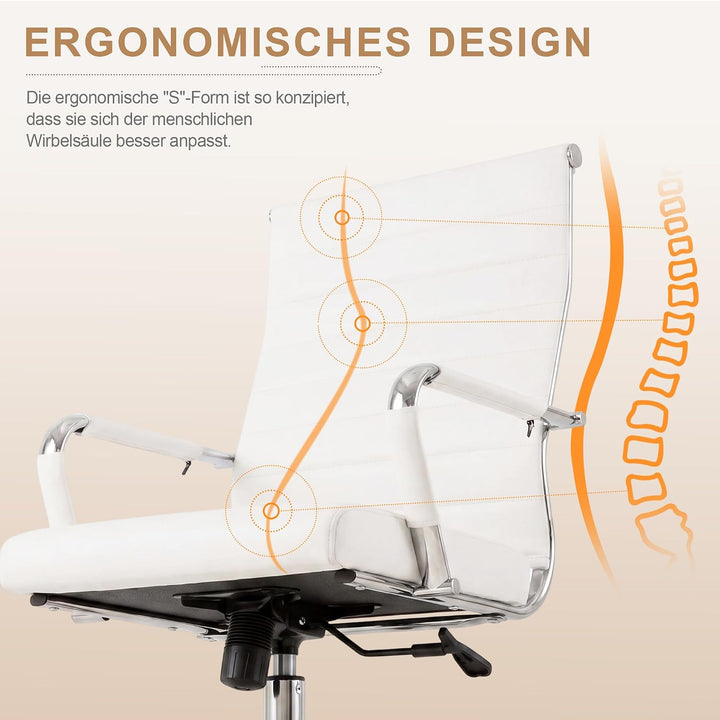 UEV Bürostuhl Leder 150kg belastbar mit Wippfunktion Ergonomisch weiss | Schreibtischstuhl mit Armle