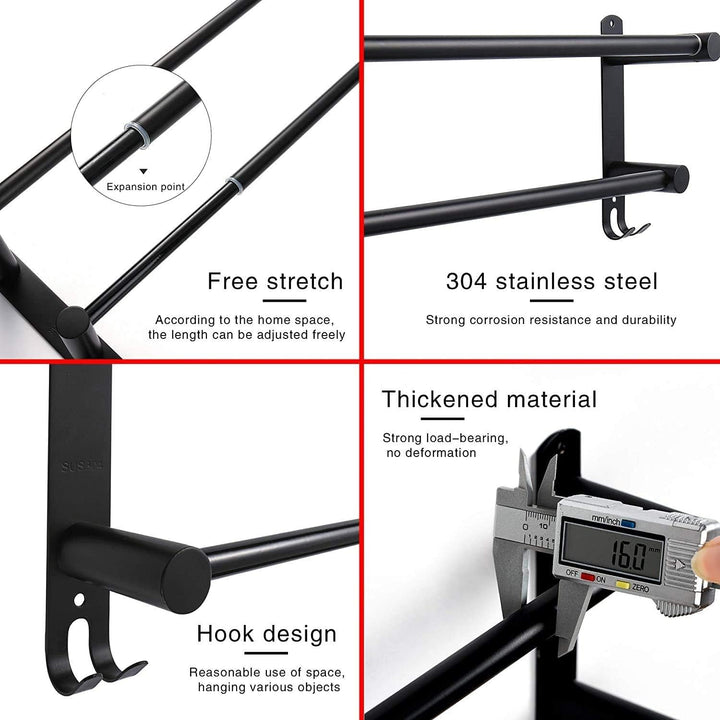 Handtuchhalter schwarz Ausziehbar 43-78CM ohne Bohren Edelstahl doppelt handtuchstange Bad Wand kleb