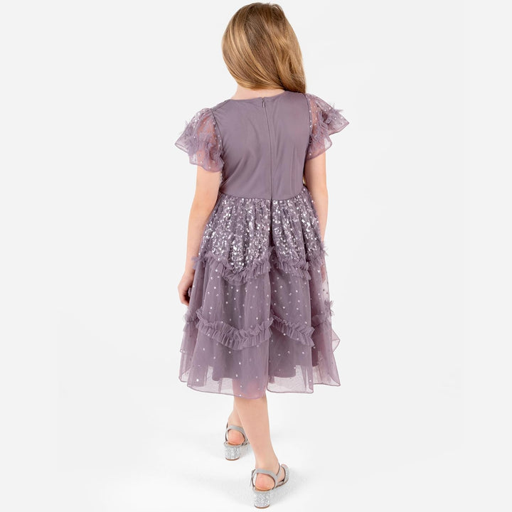 Maya Deluxe Mädchen Girl's Sequin Ruffles Sparkling Party Short Sleeve Midi Wedding Guest Tutu Frill