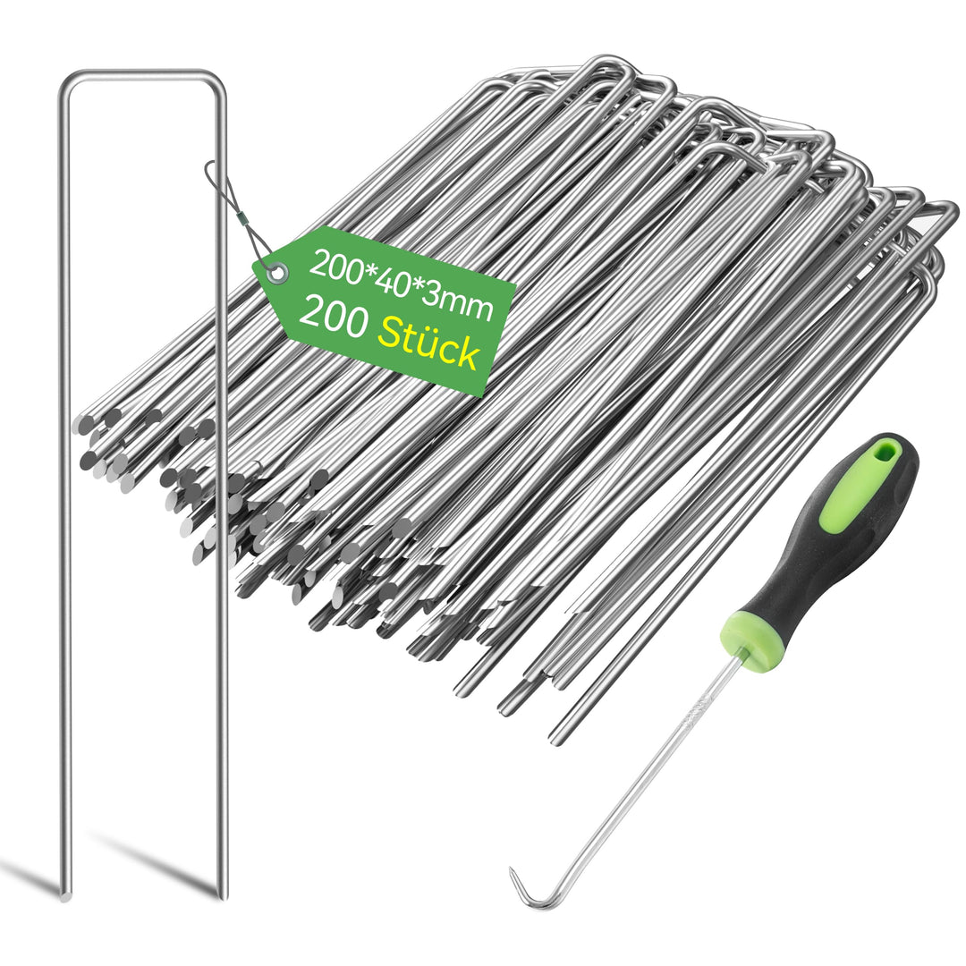 Graxury 200 Stück 20cm Ø 3mm Schwere Gartennägel Stahlpfähle - Verzinkte Stahlklammern zur Sicherung