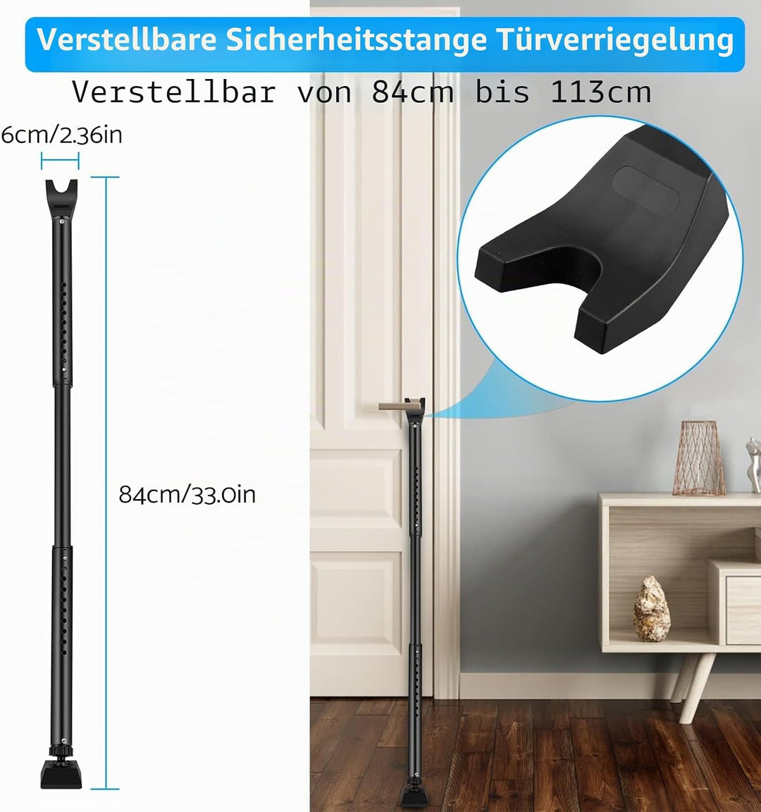 eSynic Tür-Sicherheitsstange, 3-in-1 Türstopper, Sicherheitsstange, strapazierfähig, verstellbare Sc