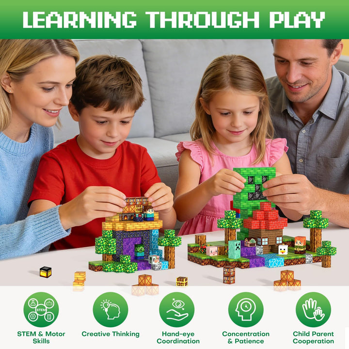 Magnetische Bausteine 200 PCS, Magnetic Building Blocks ab 3 Jahre | Waldthema, Spielzeug ab 3 Jahre