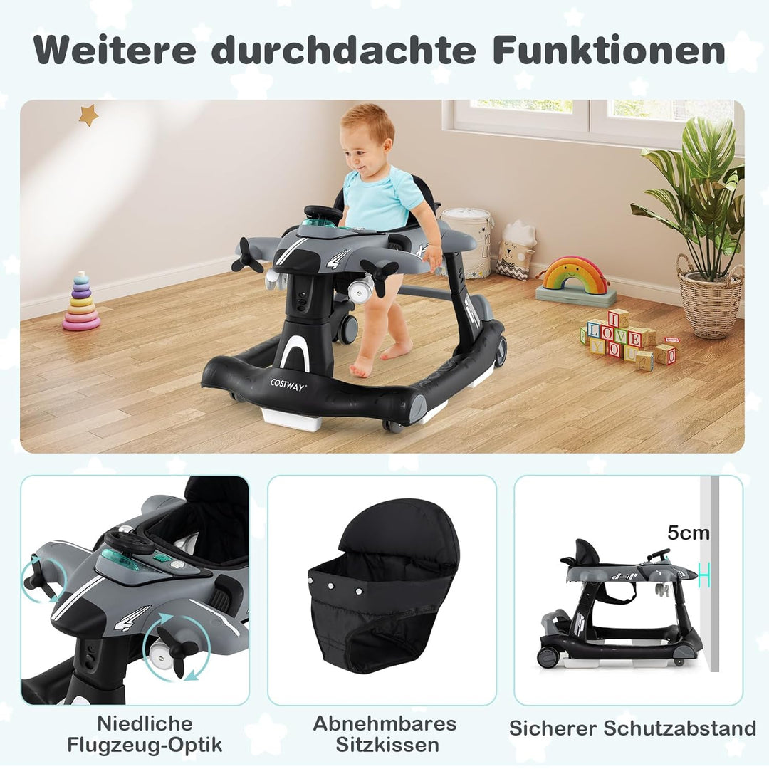 COSTWAY 6 in 1 Lauflernhilfe, Lauflernwagen klappbar mit verstellbarer Höhe & Geschwindigkeit, Baby