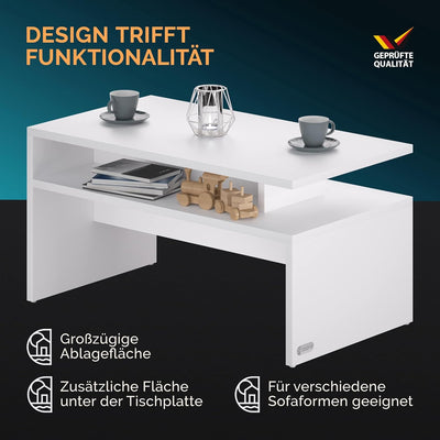 Casaria® Couchtisch mit Ablage Stauraum 92x51x48 cm Kratzfest Holz 50 kg Belastbarkeit Modern Gross