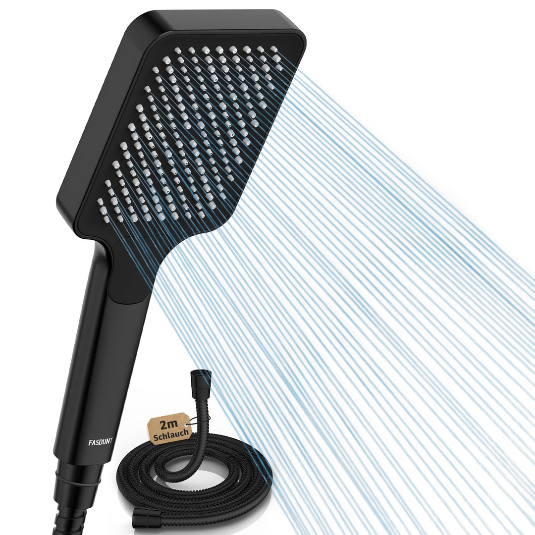 FASDUNT Duschkopf mit Schlauch 2M, Hochdruck Duschkopf Regendusche mit 9.5L/min Durchflussbegrenzer