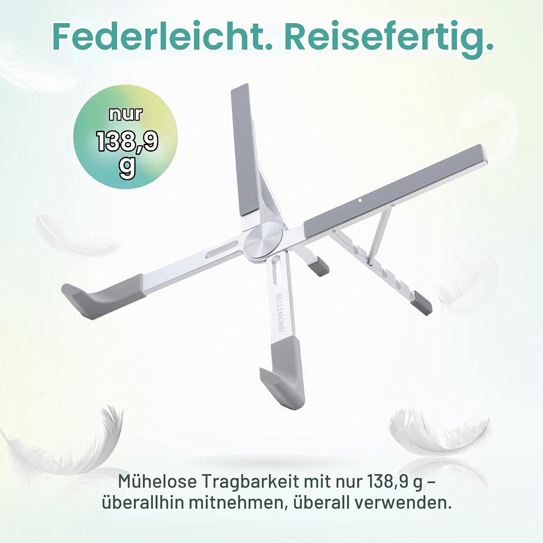 BELLEMOND | X-Form Laptop-Ständer – Höhenverstellbarer Aluminium-Riser mit 5 Stufen, faltbar &amp; leich