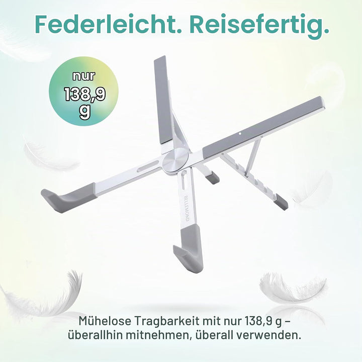 BELLEMOND | X-Form Laptop-Ständer – Höhenverstellbarer Aluminium-Riser mit 5 Stufen, faltbar &amp; leich