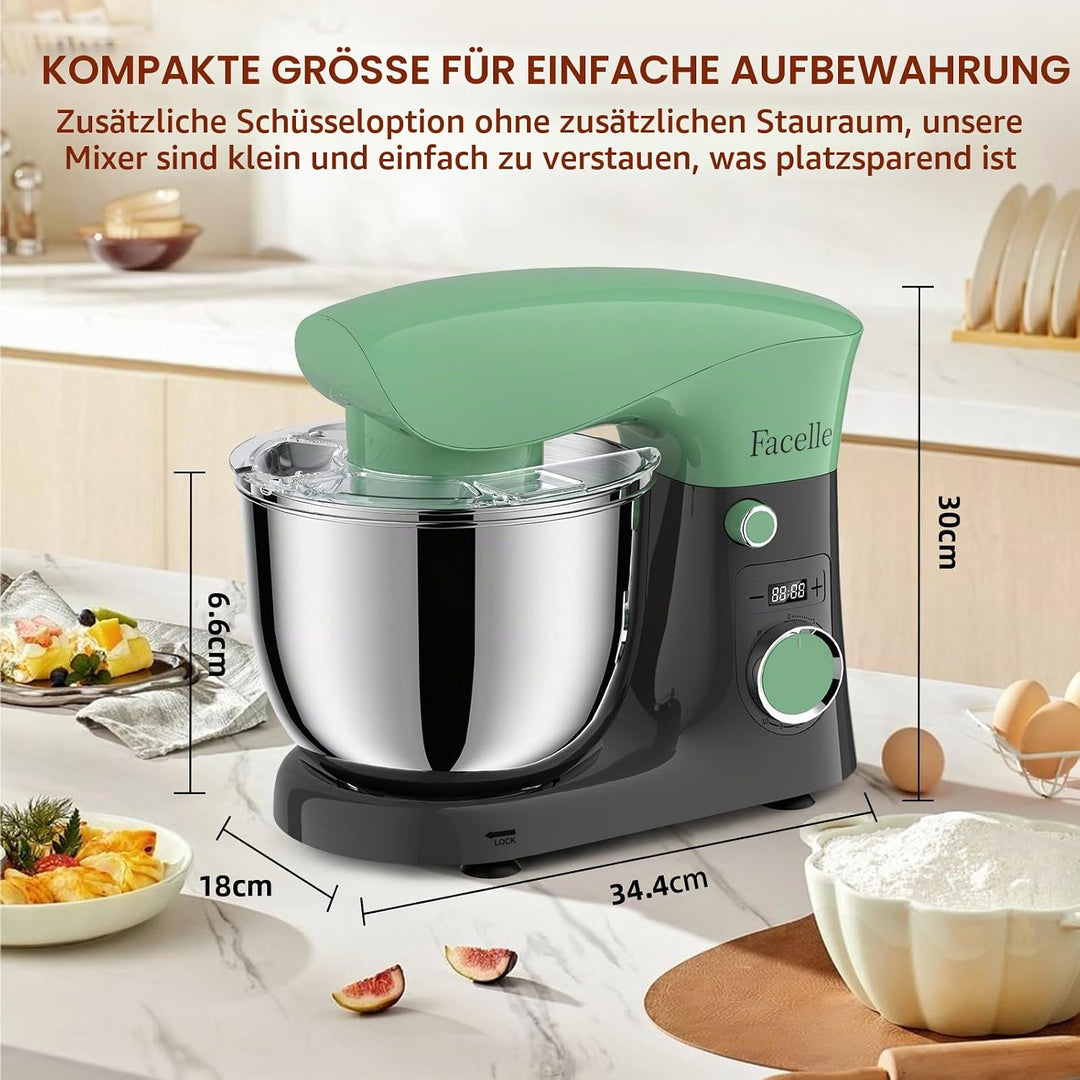 Küchenmaschine Knetmaschine 1500W | Facelle 5,5&amp;4,5L Teigmaschine Rührmaschine | Geräuscharm| 10+P T