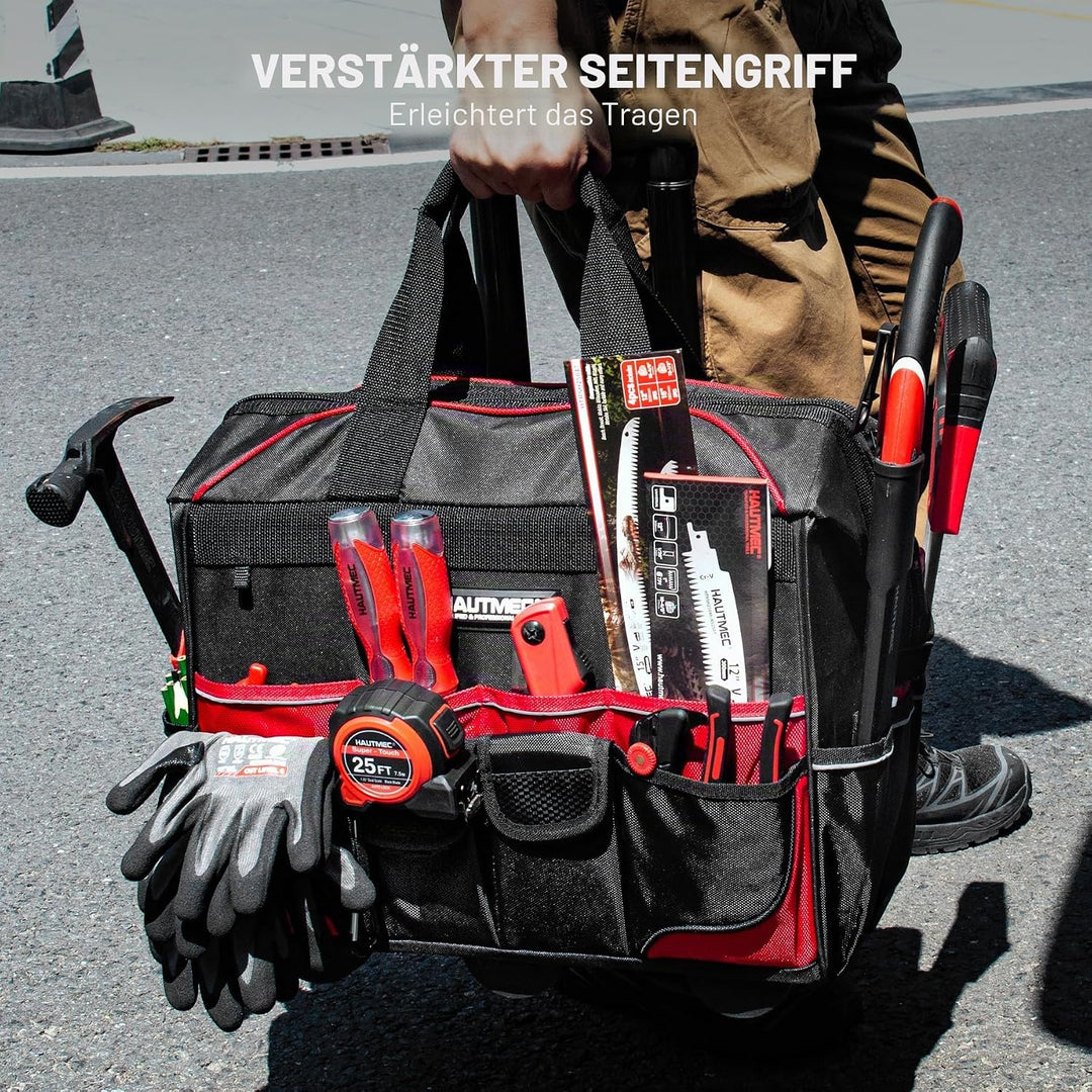 HAUTMEC Professionelle 18-Zoll (46cm) Rollwerkzeugtasche mit breiter Öffnung, Aufbewahrungstasche mi