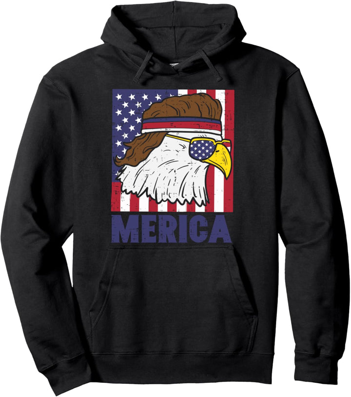 Merica Bald Eagle Mullet USA Flag 4th Of July Fourth Patriot Pullover Hoodie