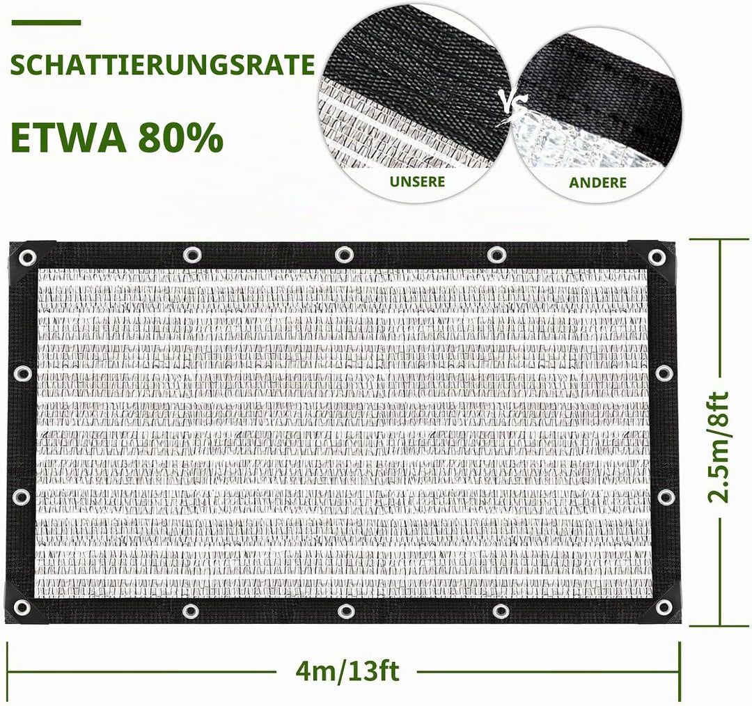 Garten Schattierungsnetz,Auto-Sonnenschutz aus Alunetz,80% Sonnensegel Mit Einfassung Mit Ösen Einfa