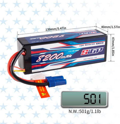 SIGP 3S 11.1V Lipo Battery 8200mAh 100C Hard Case with Deans EC5 Plug for RC Car Truck Boat Vehicles