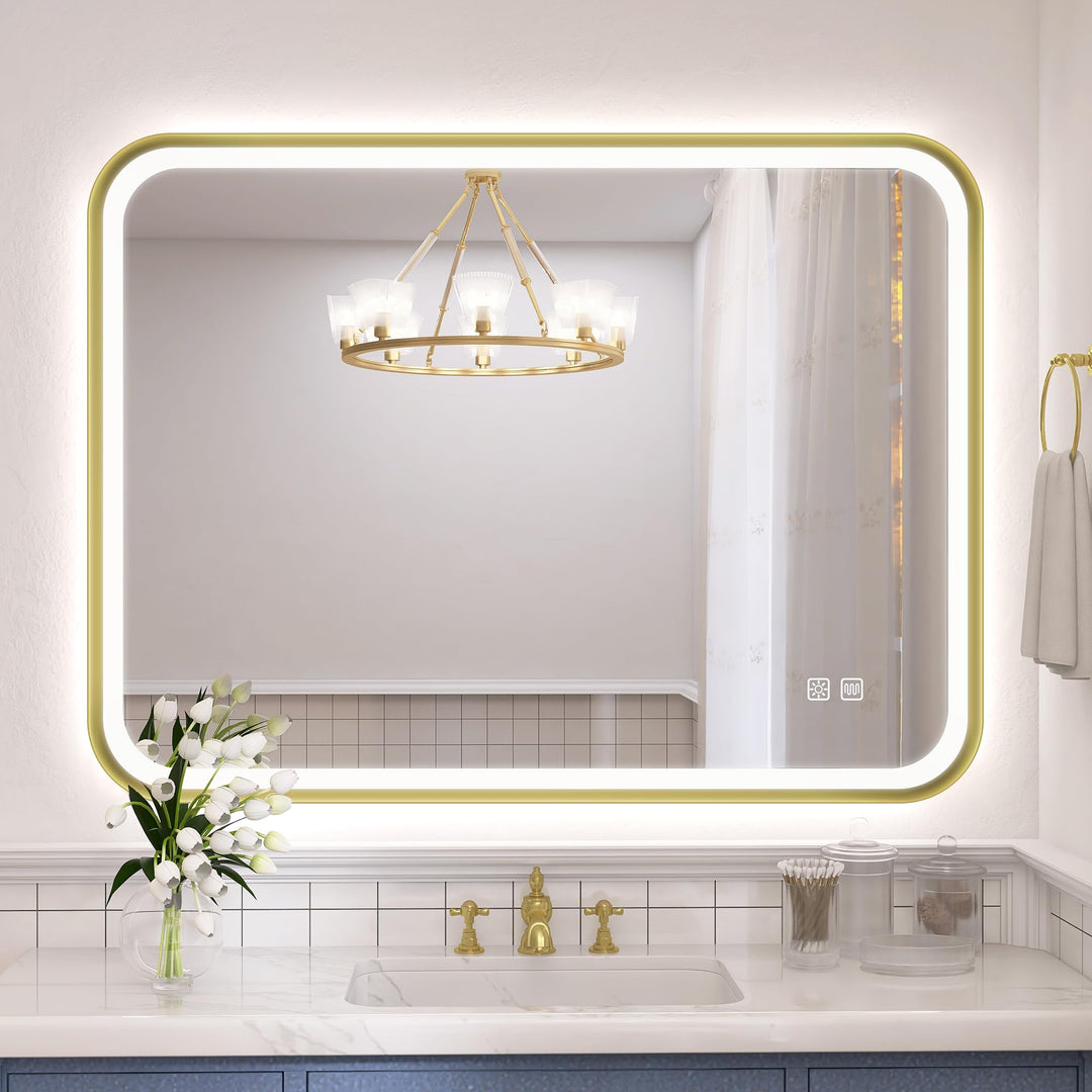 S'bagno Badspiegel mit Beleuchtung 80x60 cm, Badezimmerspiegel mit Beleuchtung mit Aluminiumrahmen,