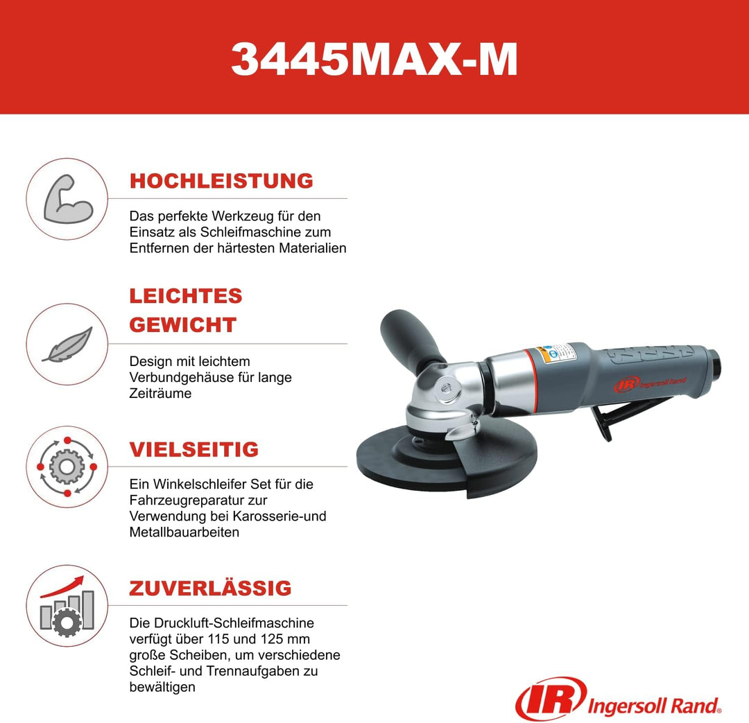 Ingersoll Rand Druckluft Winkelschleifer 3445MAX-M - 125 mm Pneumatischer Schleifer - M14 Aufnahme,