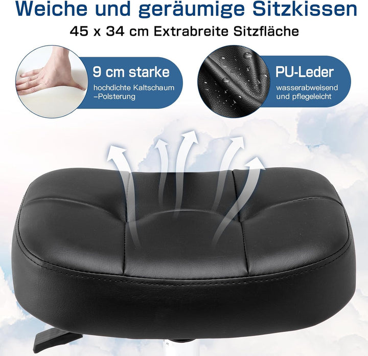 Rollhocker mit Lehne - Hocker mit Rollen und breitem, rechteckigem Sitzkissen | Rollhocker höhenvers
