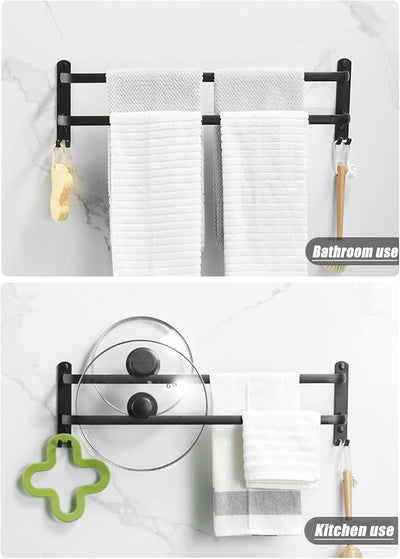 Badezimmer Handtuchhalter, Handtuchregal Schwarz Matt Handtuchstange mit Handtuchhaltern und Haken-D