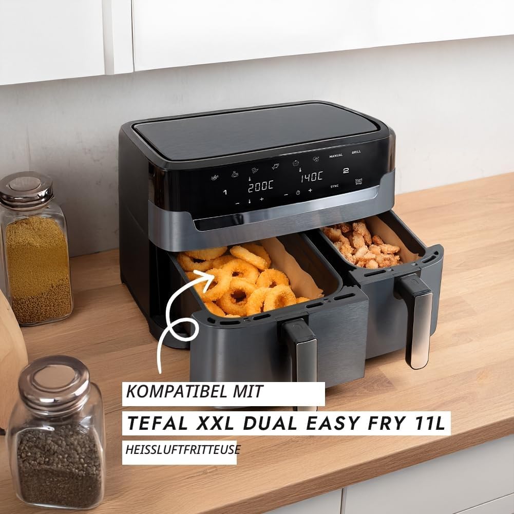 Luftfritteuse-Liner für Tefal XXL Dual Easy Fry 11L, Papierzubehör für EY942BG0 (100