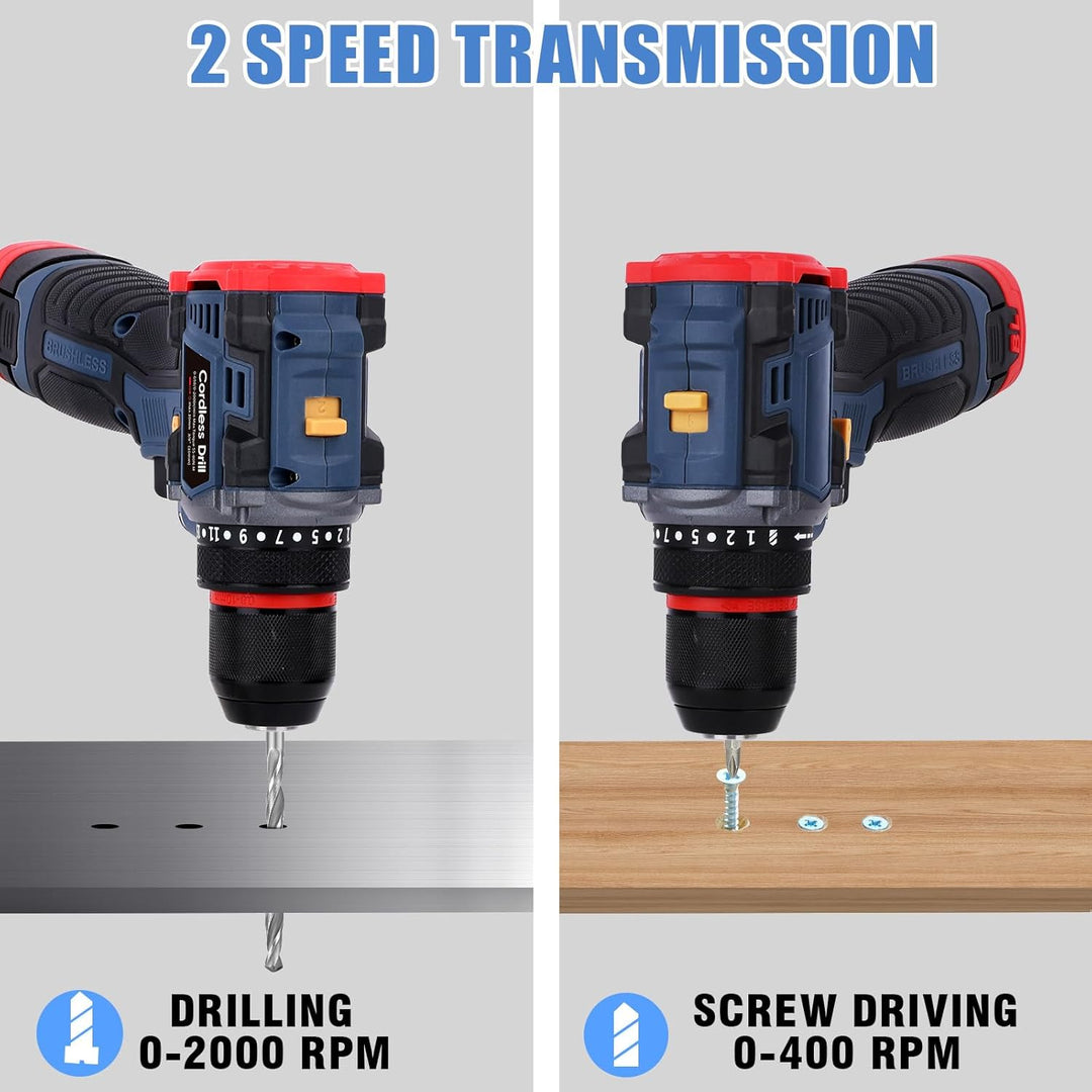 Akku Bohrschrauber mit Bürstenloser Motor - 16.8V Akku Bohrmaschine Bürstloser mit 2000mAh Akkus, 60