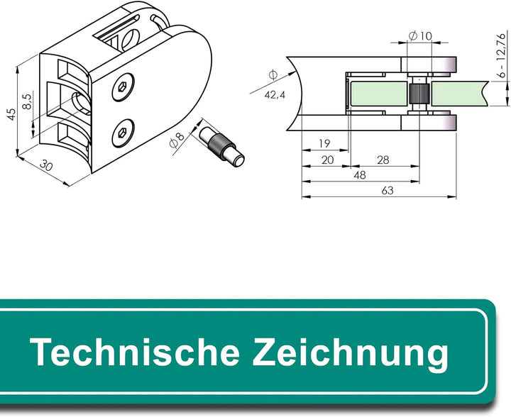 PRIOstahl Glashalter 4 Stück Glasklemmen Klemmhalter Glasplattenhalter 63 x 45 x 30 mm mit Sicherung