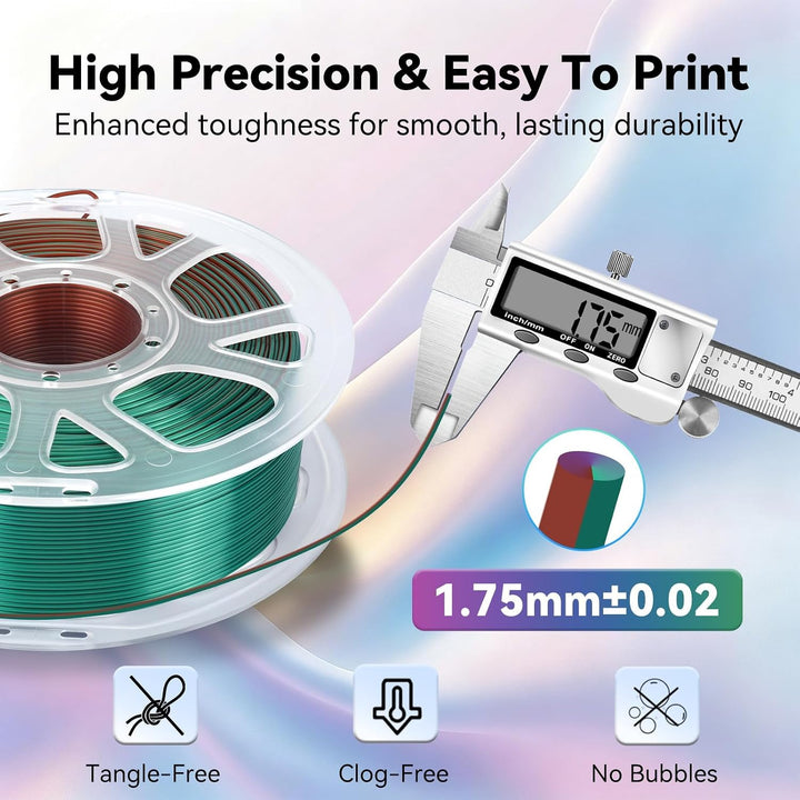 Kingroon PLA 3D-Drucker-Filament, dreifarbiges Seiden-PLA-Filament, Massgenauigkeit +/- 0,03 mm, 1-k