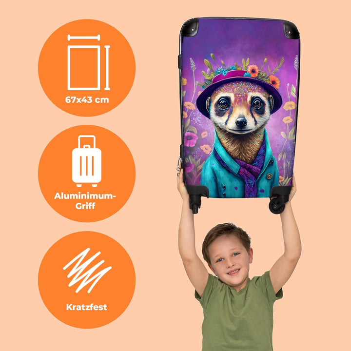 NoBoringSuitcases.com® Hartschalenkoffer Mädchen Kinder Koffer fürs Gepäck Carry on Trolli Erdmännch