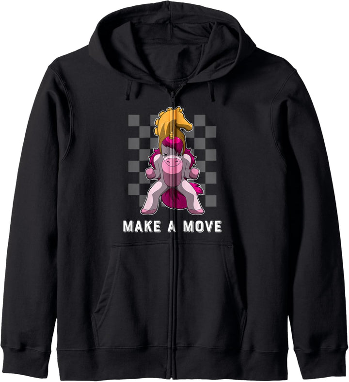 Schachbrettmuster mit Einhorn Springerfigur - Schach Kapuzenjacke