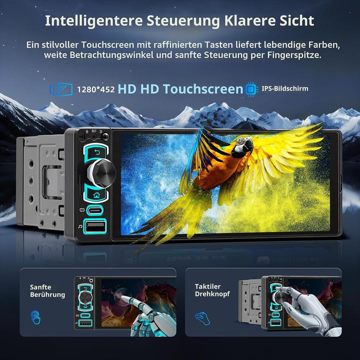 1 DIN Bluetooth Autoradio mit Bildschirm, Single DIN Auto Radio mit Wireless Apple CarPlay Android A