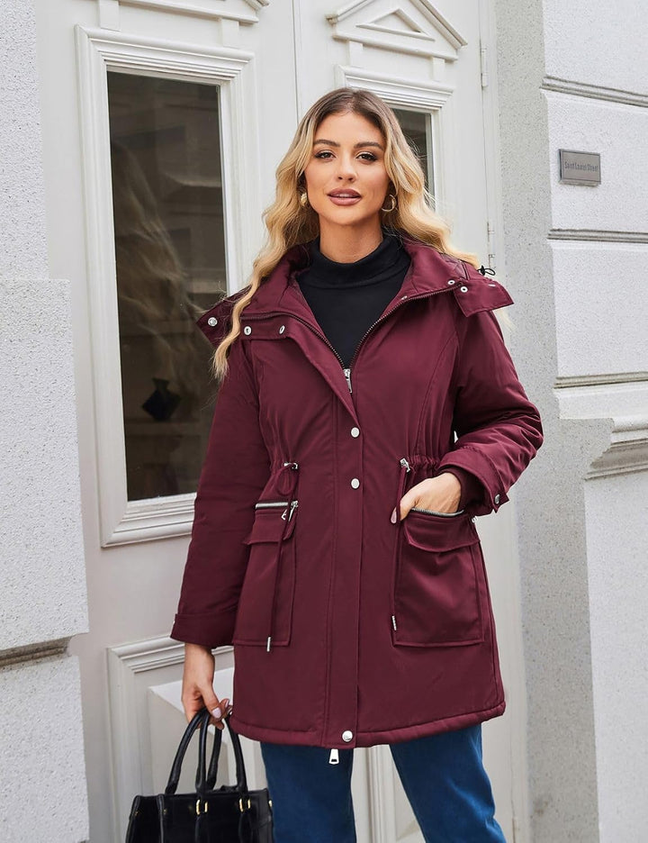 Maacie Wattierte Umstands Baumwolljacke Jacke Stehkragen Wasserdichte Baumwolljacke XL Burgunderrot,