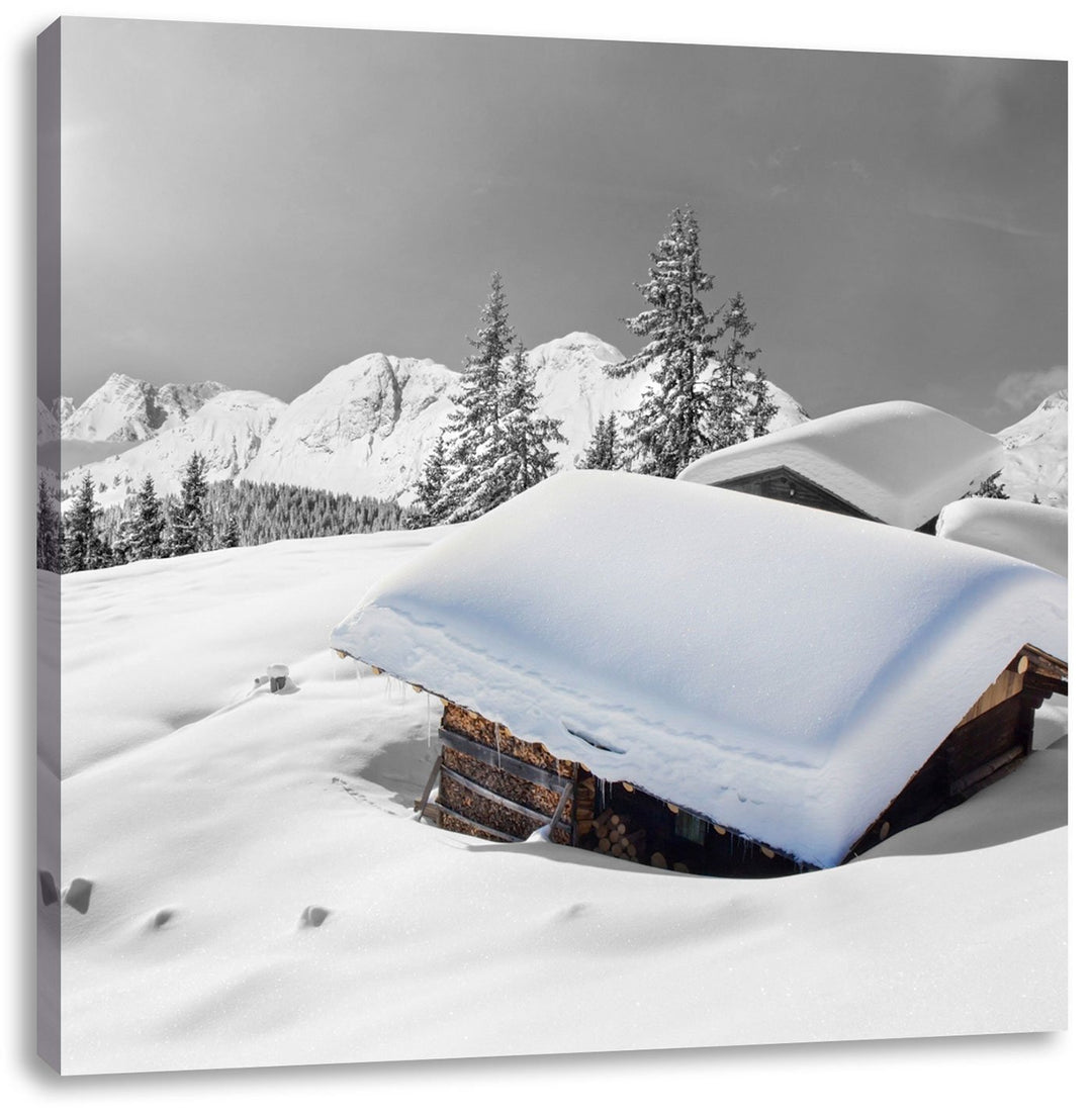 Pixxprint Berghütten in den Alpen als Leinwandbild/Grösse: 70x70 cm/Wandbild/Kunstdruck/fertig bespa