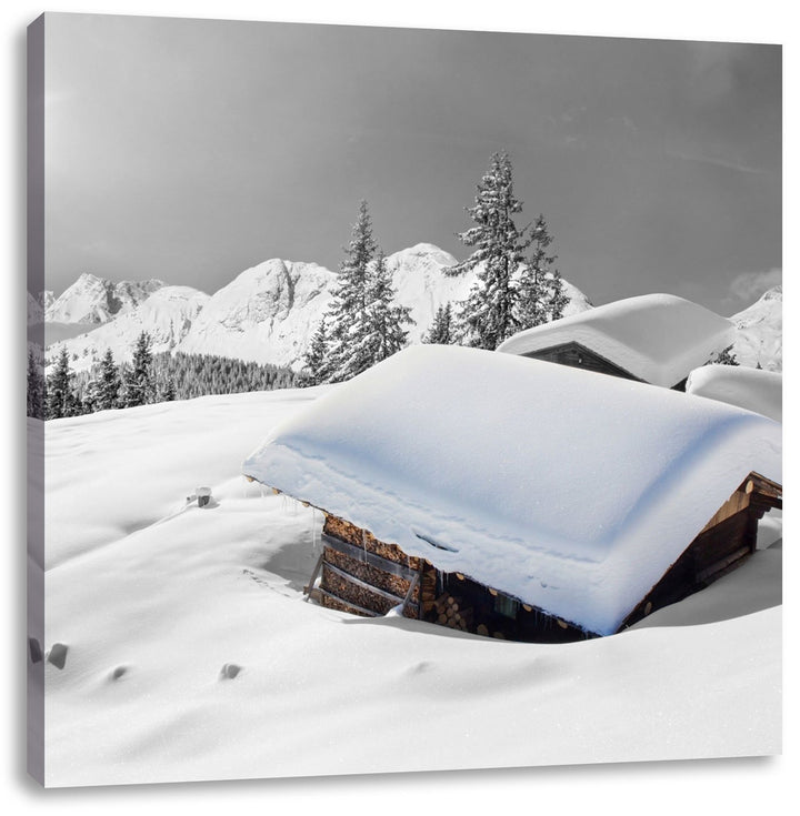 Pixxprint Berghütten in den Alpen als Leinwandbild/Grösse: 70x70 cm/Wandbild/Kunstdruck/fertig bespa