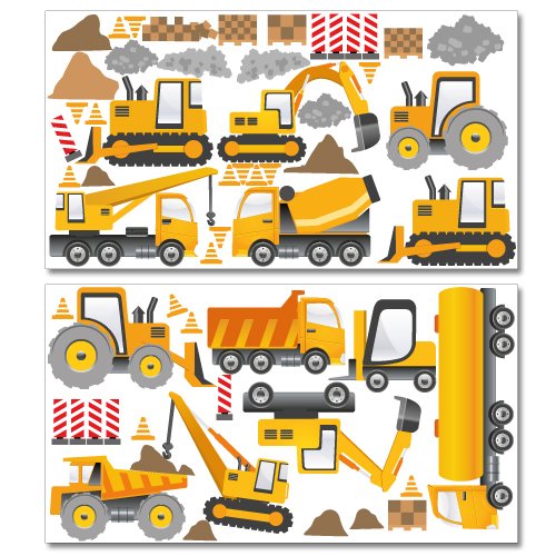 Wandkings Baumaschinen Wandsticker Megapack Set, 58 Aufkleber, Gesamtfläche 260 x 70 cm