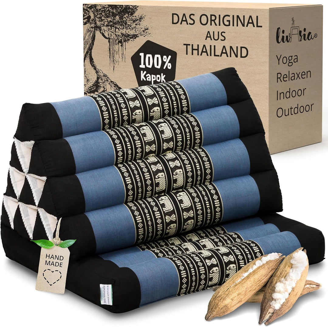 livasia Thaikissen mit 1 Auflage, Dreieckskissen mit Sitzkissen, Keilkissen mit Kapok, Rückenkissen