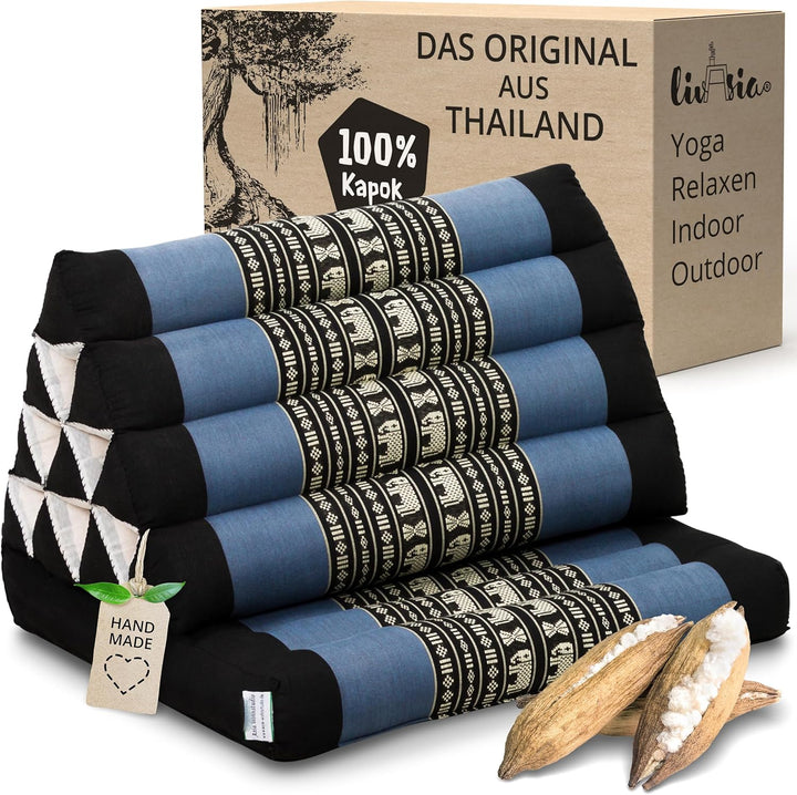 livasia Thaikissen mit 1 Auflage, Dreieckskissen mit Sitzkissen, Keilkissen mit Kapok, Rückenkissen