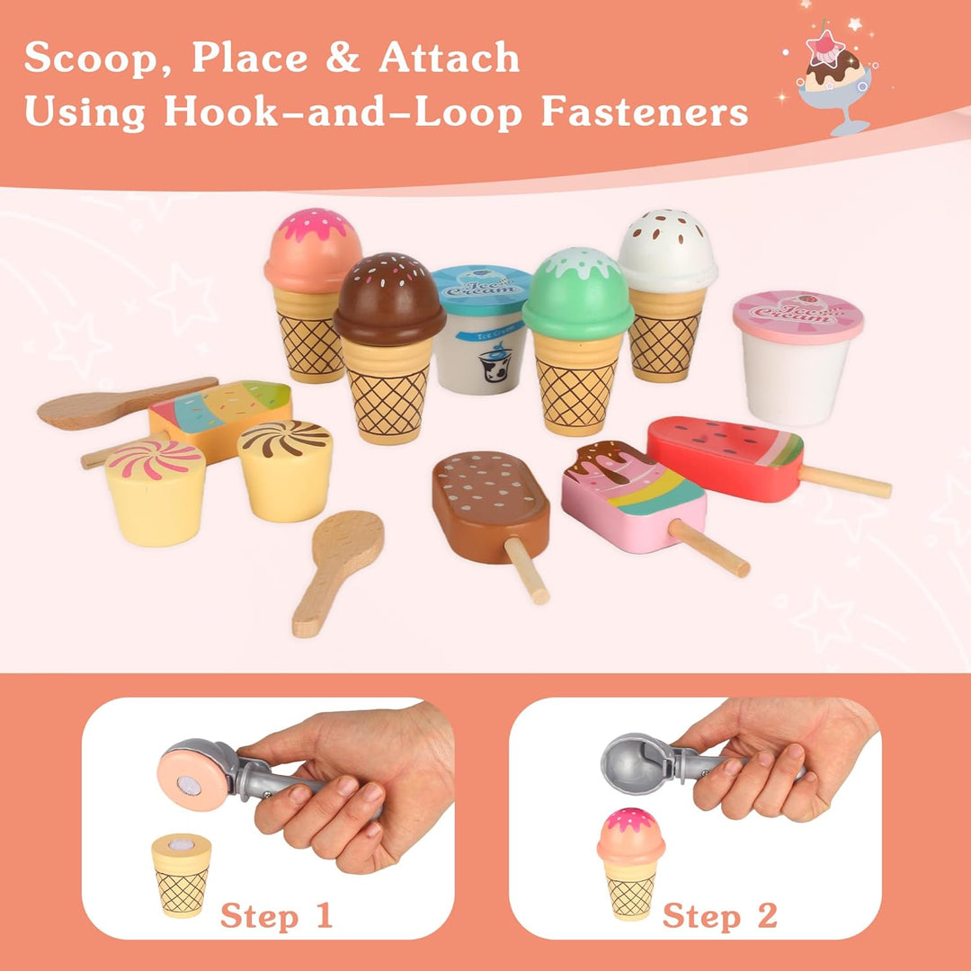 Eisdiele Kinder Holz, Eisladen Kinder Holz mit Eisstand, Langlebiges EIS Spielzeug für Kinder, Kinde