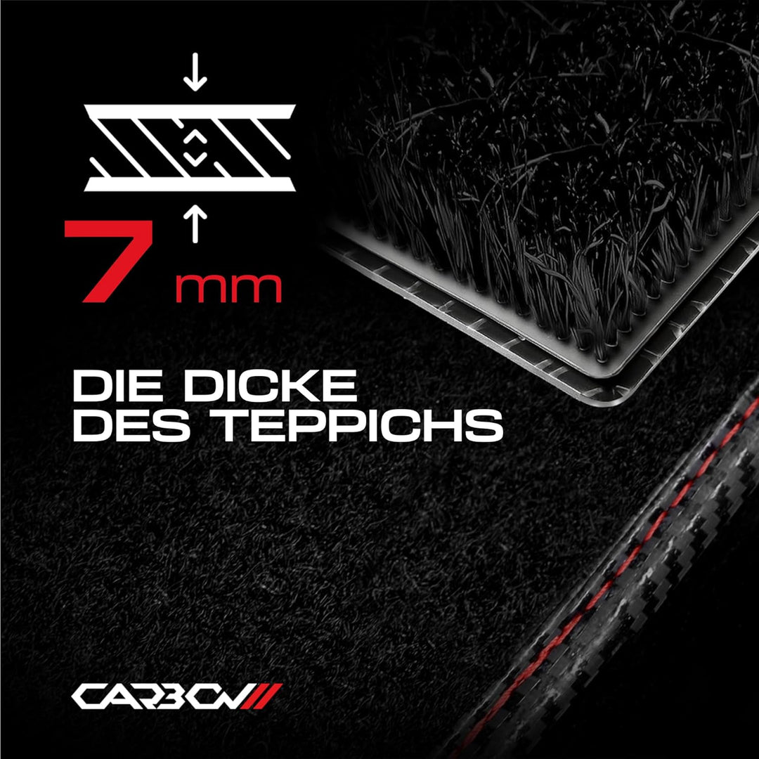 MOTOS Personalisierte Velours-Fussmatten Carbon Series passend für SEAT Alhambra I 1996-2010 7 Fahrg