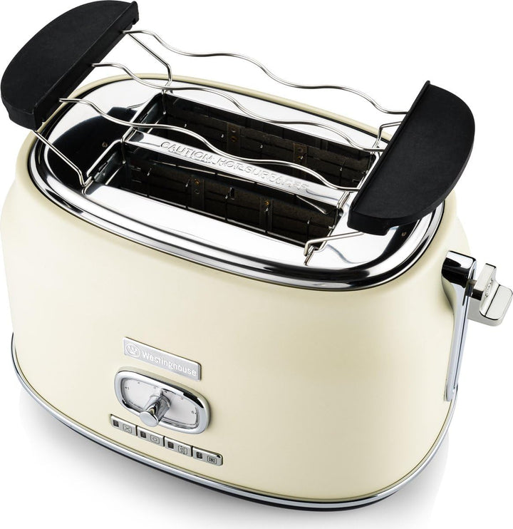 Westinghouse Retro Toaster 2 Scheiben, Abnehmbarer Brötchenaufsatz, 6 Bräunungsstufen, Brotzentrieru