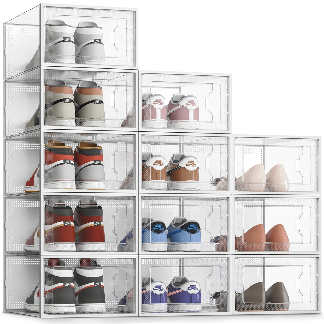 SEE SPRING 12er Set faltbare Schuhboxen Organizer, stapelbar - Für Schuhe bis Grösse 46 - Kunststoff